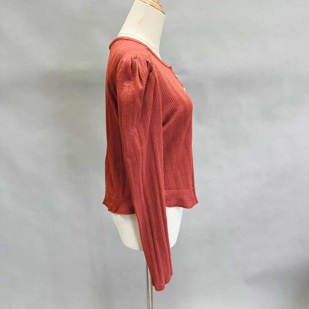 Anthropologie | Pilcro | Rust Red Button-Front Ribbed Long Sleeve Top - Picture 9 of 14